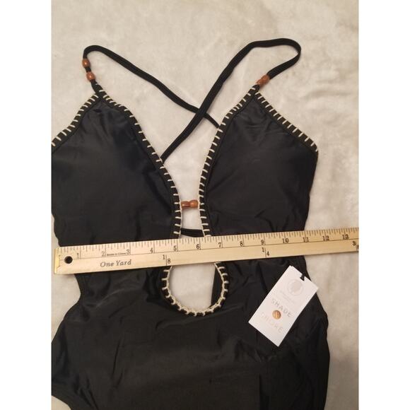 Shade & Shore Plunge Bead Detail Extra High Leg One Piece Swimsuit Women Small - Picture 7 of 9